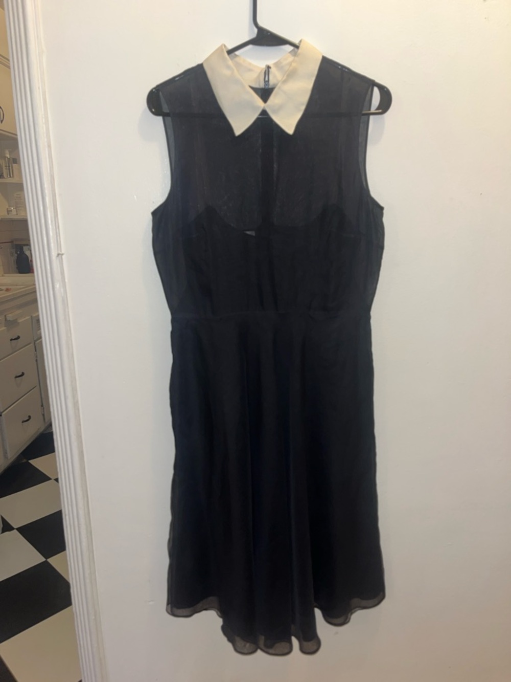 Vintage Valentino SPA Black Dress with Contrasting White Collar and Pockets